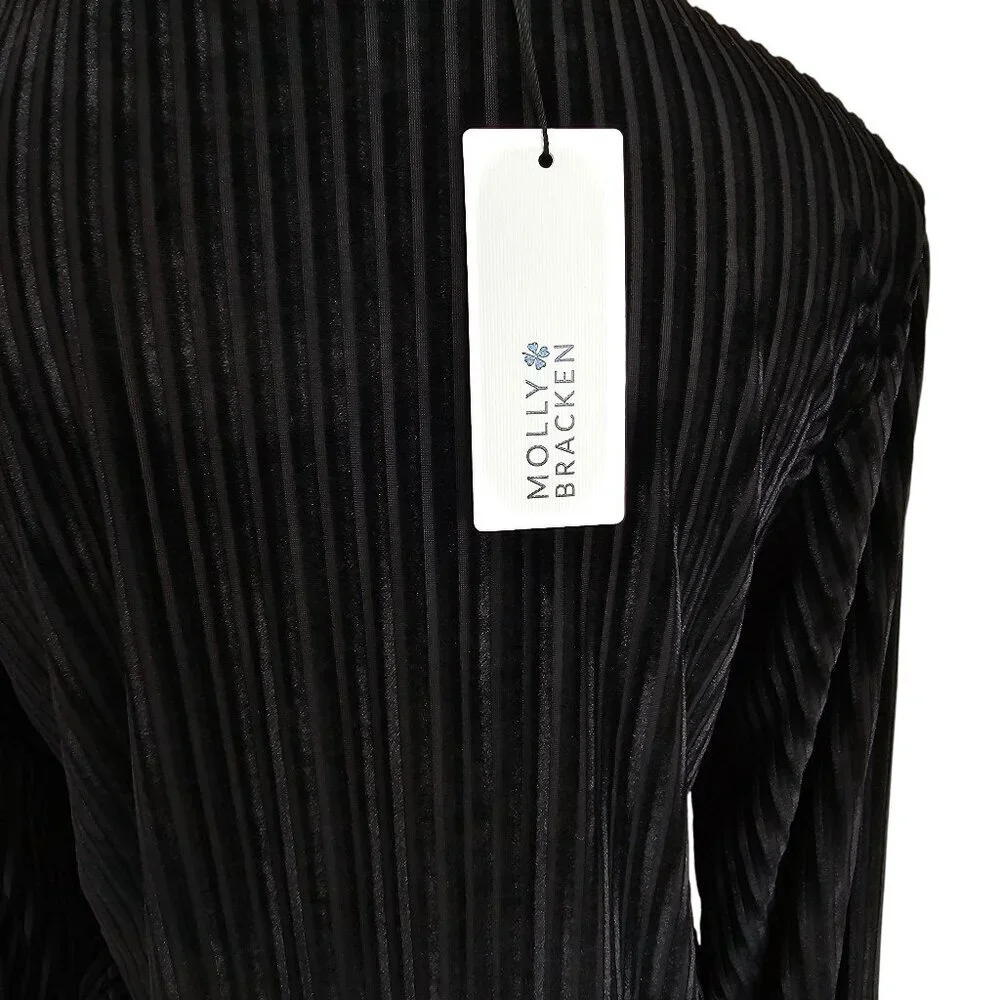Molly Bracken NWT Black Velvet Long Sleeve Lightweight Sheer Top Sz S / M - Picture 6 of 11
